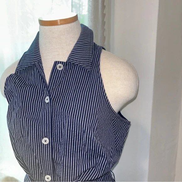 Anthropologie Navy Pinstripe Jumpsuit - Picture 3 of 6